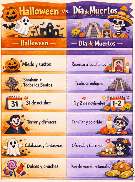 tabla diferencias halloween y dia de los muertos