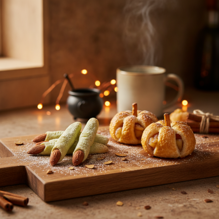 Postres de Halloween preparados en airfryer sobre una mesa de cocina casera