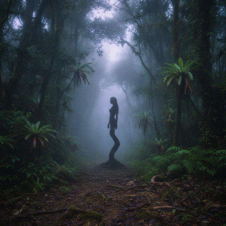 La Patasola oculta entre la espesa vegetación de la selva colombiana