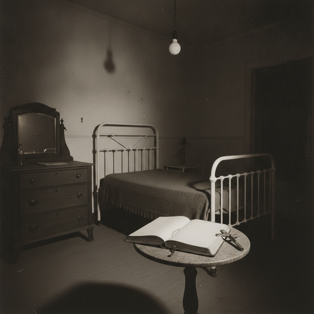 Diario original del exorcismo de Roland Doe sobre una mesa de madera en 1949